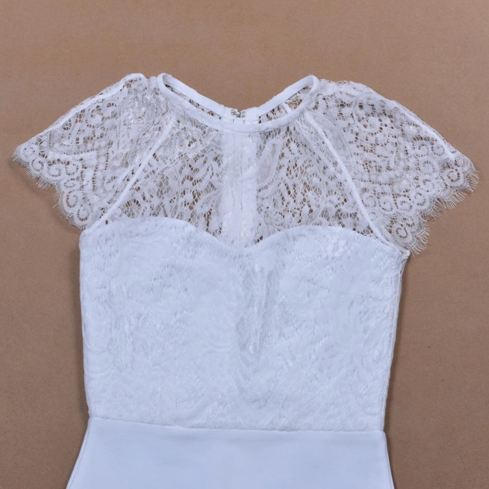 Bandage Lace Detail Bodycon Midi Dress in White - Picture 17 of 17